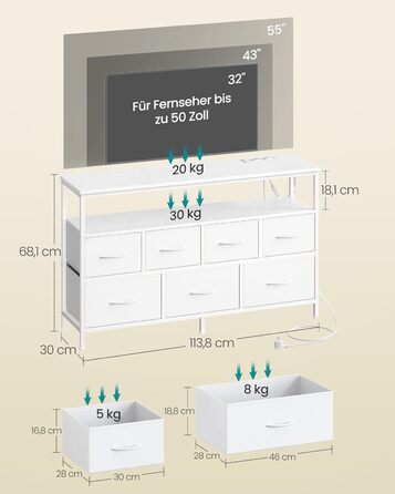 SONGMICS BELLAH: Комод, шафа, тумба з LED-підсвіткою, стайлінг-станція, 1 полиця, індустріальний стиль, вінтажно-коричневий/чорний, LGS723KD01 (7 ящиків, білий)