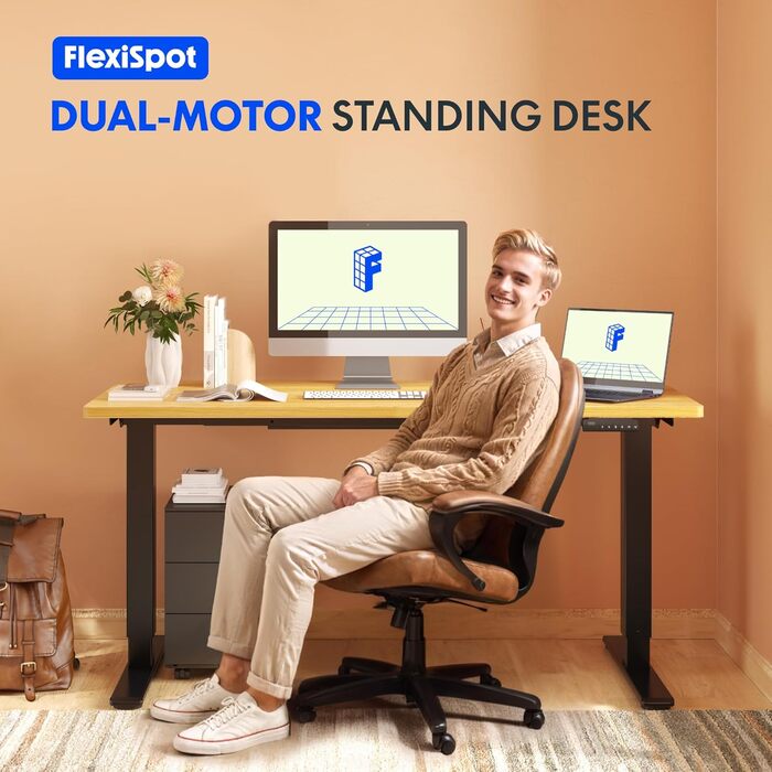 Регульований по висоті стіл FLEXISPOT 160x80 см, бамбукова стільниця, чорна рама - ергономічний офісний стіл