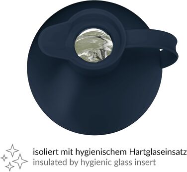 Термокружка Alfi KUGEL 0.94л, темно-синій матовий пластик, з термоізоляцією, з скляною вставкою, з поворотним закриттям, дизайнерська модель, кулькоподібна термокружка, ідеальна для кави та чаю, BPA-free, 940 мл, темно-синій матовий