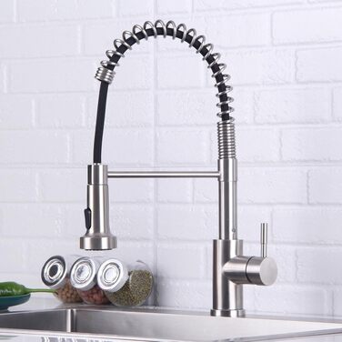 Змішувач для кухні чорний високий з висувним душем Wasserhahn, поворотний на 360°, 2 режими струменя, нержавіюча сталь (матовий)