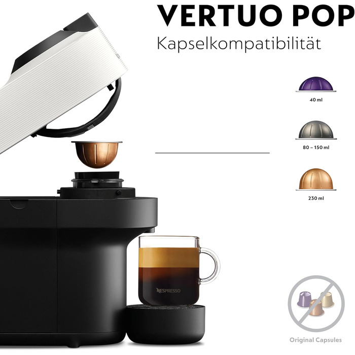 Кавомашина Nespresso Krups Vertuo Pop Coconut White 560 мл - автоматичне розпізнавання капсул, 4 розміри чашок