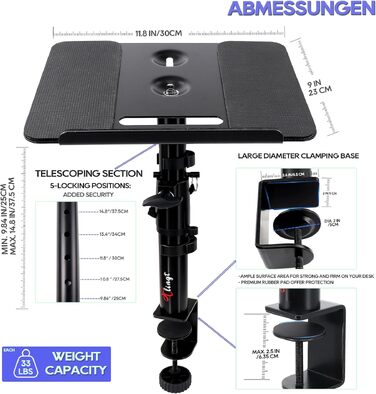 Стійка для студійних моніторів TSP108B Deluxe: настільний тримач для колонок з кріпленням, поворотна, регульована по висоті, чорний