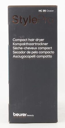 Фен Beurer HC 35 з іонізацією, 1600-2000 Вт, компактний, для блискучого та гладкого волосся, з насадкою, LED-індикацією та чохлом, колір ocean petrol