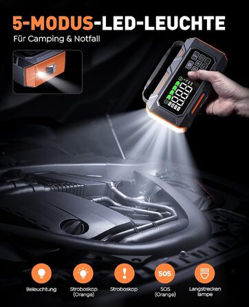 Пусковий пристрій 14-в-1 для авто 8000A з компресором 160 PSI, Powerbank 26800mAh, бустер для бензинових та дизельних двигунів (до 12л), з LED-ліхтарем та набором для ремонту шин