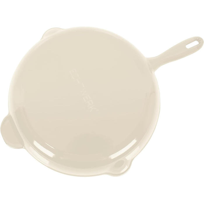 Сковорода з чавуну з емалевим покриттям ECHTWERK, 26,5 см, для духовки, гриля, BBQ та індукції, кремова, з двома ручками і носиком