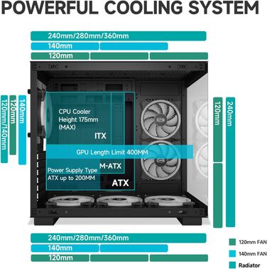 Корпус для ПК CPS C3T500 ARGB Tower ATX, 6x120 мм ARGB вентилятори, сумісний з RTX 40, подвійне загартоване скло, безстійковий дизайн, чорний, PCCOOLER