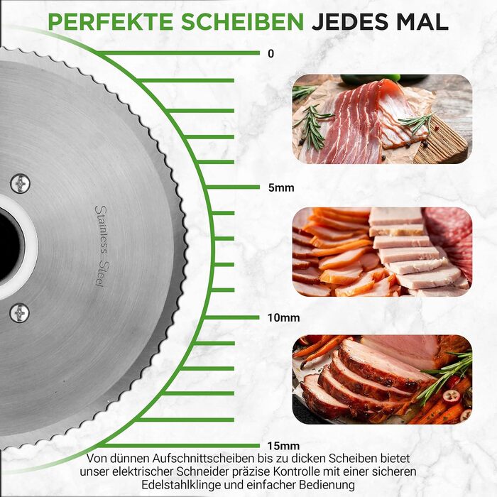 Електричний універсальний слайсер NutriChef 200W для хліба, м'яса, сиру та овочів, товщина нарізки 0–15 мм, ніж з нержавіючої сталі 19 см