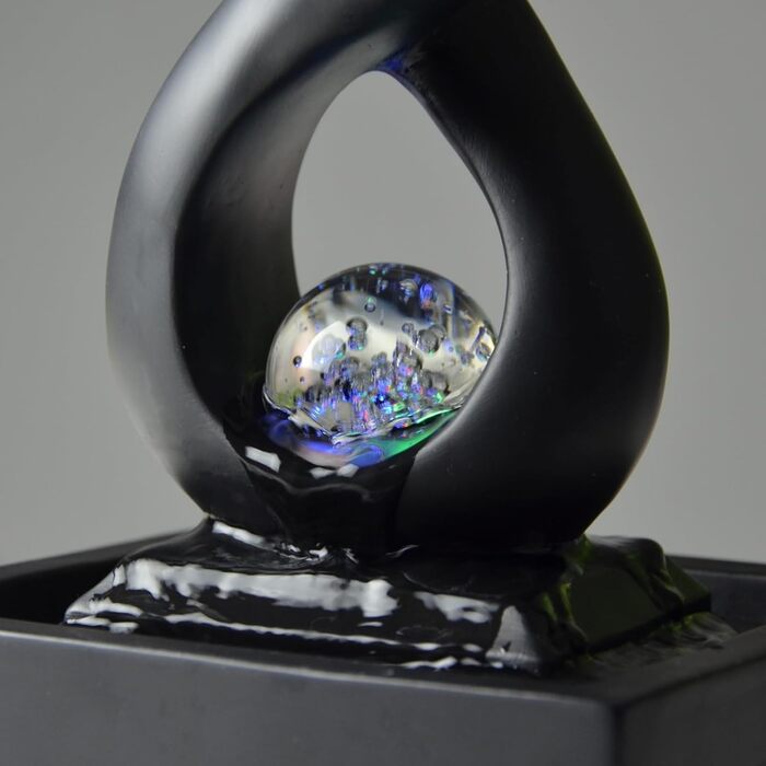 Кімнатний фонтан Zen'Light Amor чорного кольору з LED-підсвічуванням - сучасний декор, знімний елемент, закритий цикл, ротова куля, 31x14x14 см