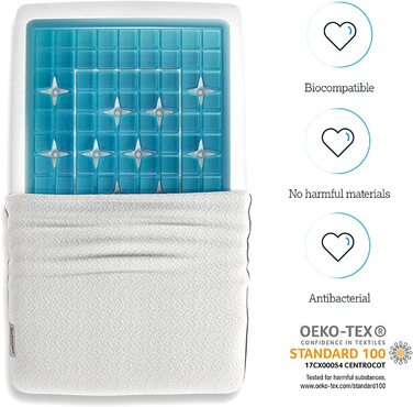 Ортопедична подушка для шиї Technogel Deluxe, гелеве наповнення, сертифікована, без шкідливих речовин, для спини та бокового сну, з наволочкою, 66x40x9 см