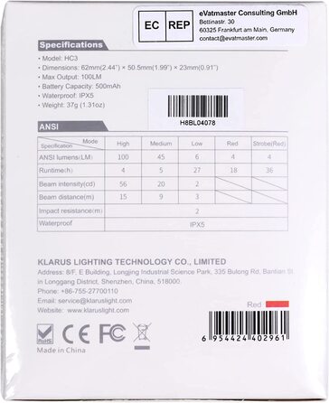 Klarus HC3 LED-ліхтар на кепку з білим і червоним світлом, сенсорним керуванням, 5 режимів, для полювання, кемпінгу та риболовлі