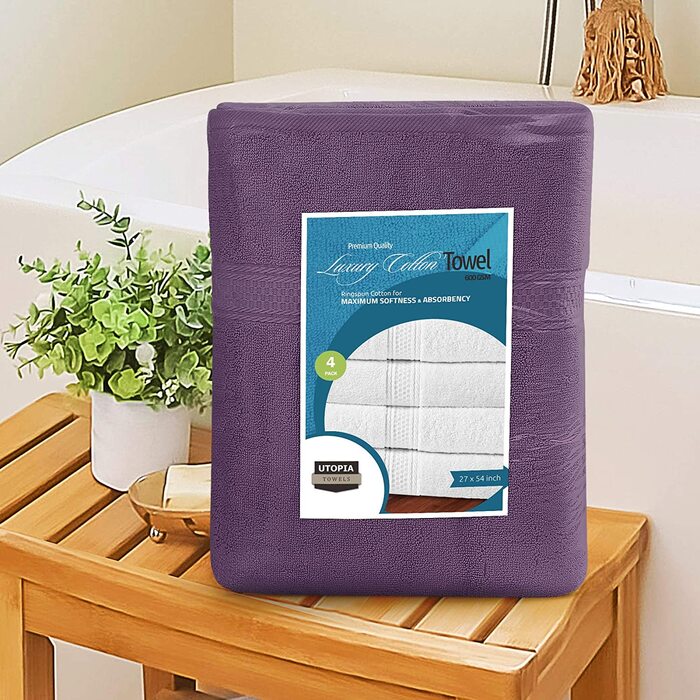 Набір рушників Utopia Towels 4 шт, 100% бавовна, 69x137 см, преміум, дуже вбираючі, м'які банні рушники, колір сливовий