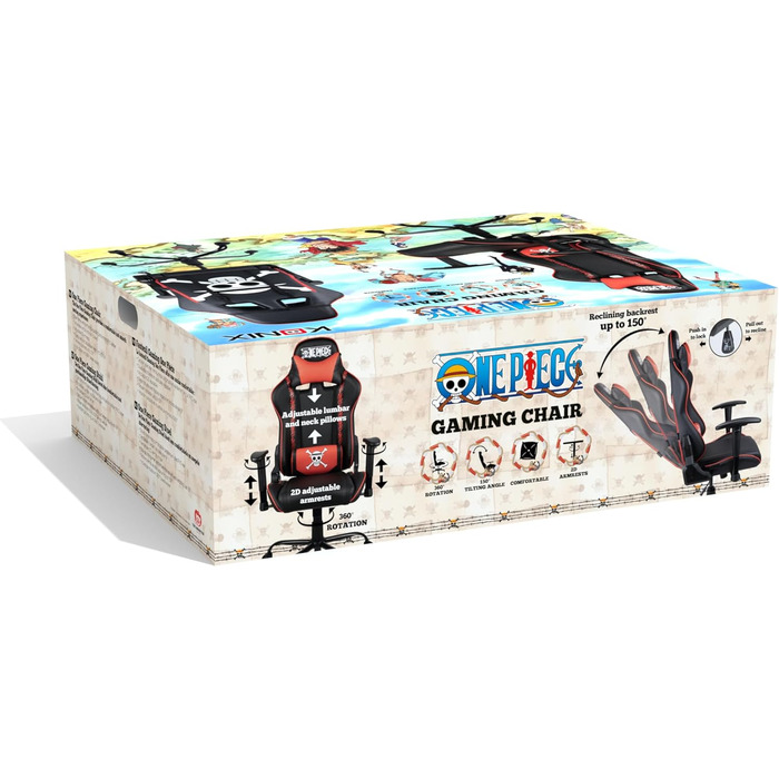 Ігрове крісло Konix One Piece, PU-шкіра, 150° нахил, регульовані підголівник і подушка для попереку, чорний з червоним