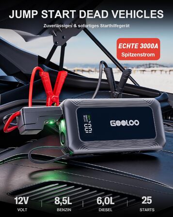 Бустерний пускач GOOLOO A5 4000A з компресором 160 PSI та Powerbank, чорний