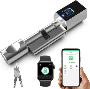Розумний дверний замок Eseesmart з відбитком пальця, електронний Bluetooth замок 80 мм з циліндром, 2 ключі, керування через додаток
