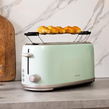 Тостер Cecotec Toast&Taste 1600 Retro Double 1630W, нержавіюча сталь, 4 слоти, регульована потужність, синій ретро-дизайн