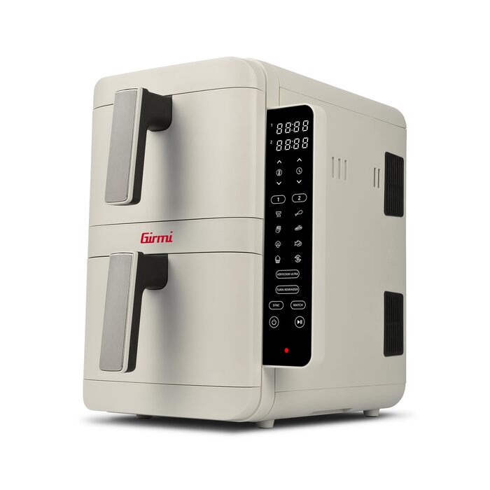 Аерофритюрниця Girmi FG41 Ecofrit Dual 2400 Вт з антипригарним покриттям, 9 програмами та цифровим дисплеєм, біла