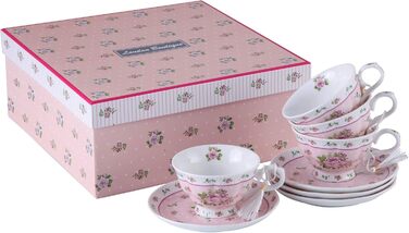 Чашка та блюдце з порцеляни Shabby Chic Vintage з птахом, метеликом і квітами у подарунковій коробці (рожевий колір)