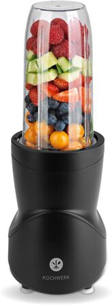Блендер KOCHWERK Smoothie Maker 12-в-1, 4 чаші, To-Go кришка, подрібнення льоду, для фруктів, овочів і горіхів, міні-стаціонарний, BPA-Free, чорний