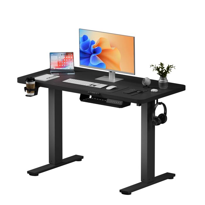 Регульований по висоті стіл SANODESK 180x80 см – великий стіл для роботи стоячи, вантажопідйомність 80 кг, тихий та швидкий, для дому та офісу (чорний)