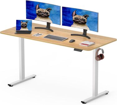Ергономічний електричний стіл SANODESK з цільною стільницею, регульована висота, 4 режими пам'яті, панель керування, гачок (140x80 см, клен)