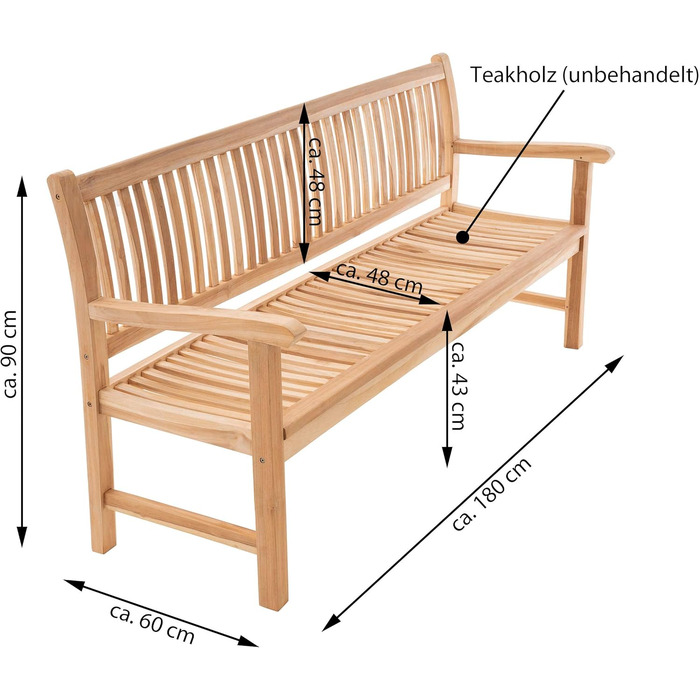 Садова лавка Divero Arezzo на 3 особи з натурального тика, оброблена, колір Teak Natur