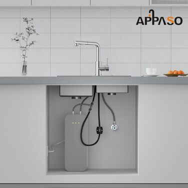 Змішувач кухонний APPASO з висувним душем, нержавіюча сталь, поворотний 360°, сертифікований KTW
