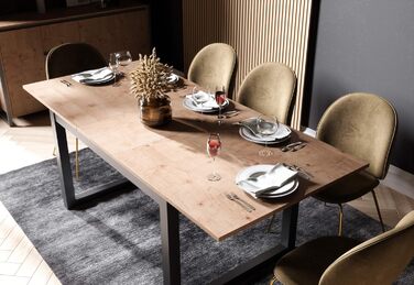 Розсувний обідній стіл Newfurn 160-200 см, антрацит, дика дубова стільниця, вінтажний індустріальний стиль, для їдальні та кухні