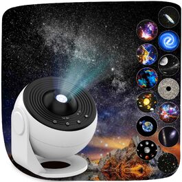Проєктор зоряного неба Galaxy 13-в-1: Домашній планетарій з 360° обертанням, нічник-лампа з 12 констеляціями сонячної системи та місяцем для дітей та дорослих, білий