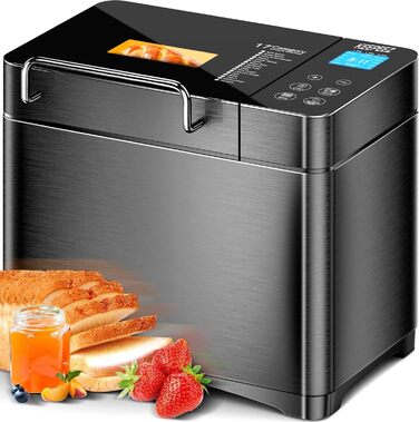 Преміум хлібопекарка Konvektions-Brotbackautomat 710W з керамічною формою, 17 функцій, диспенсер для горіхів, сталь, чорна