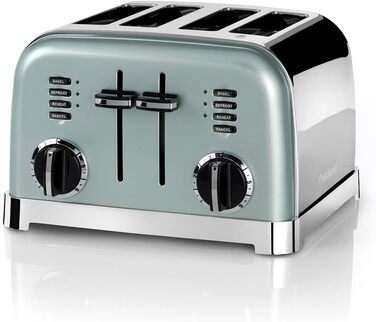 Тостер Cuisinart на 4 скибки, широкі слоти, 6 рівнів підсмажування, функція розморожування, підйомний важіль, для товстого хліба і бейгелів, пісташковий, сумісний чайник