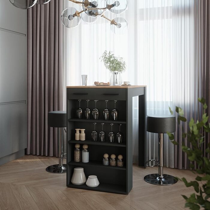 Барний комплект Vicco Bartisch Repose Goldkraft Дуб/Антрацит 67x100 см з 2 барними стільцями - високий стіл з регульованими полицями