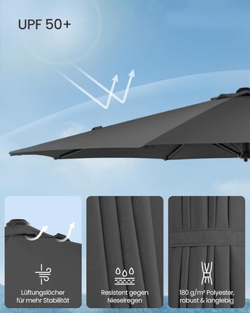 Сонячна парасолька SONGMICS 300 см, UPF 50+, садовий ампельний з круткою, 360° обертання, сірий