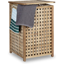 Кошик для білизни Relaxdays з кришкою, 75 л, тканинний мішок, горіхове дерево, 67,5x45,7x45,7 см, органайзер для сортування білизни, натуральний, для одного користувача
