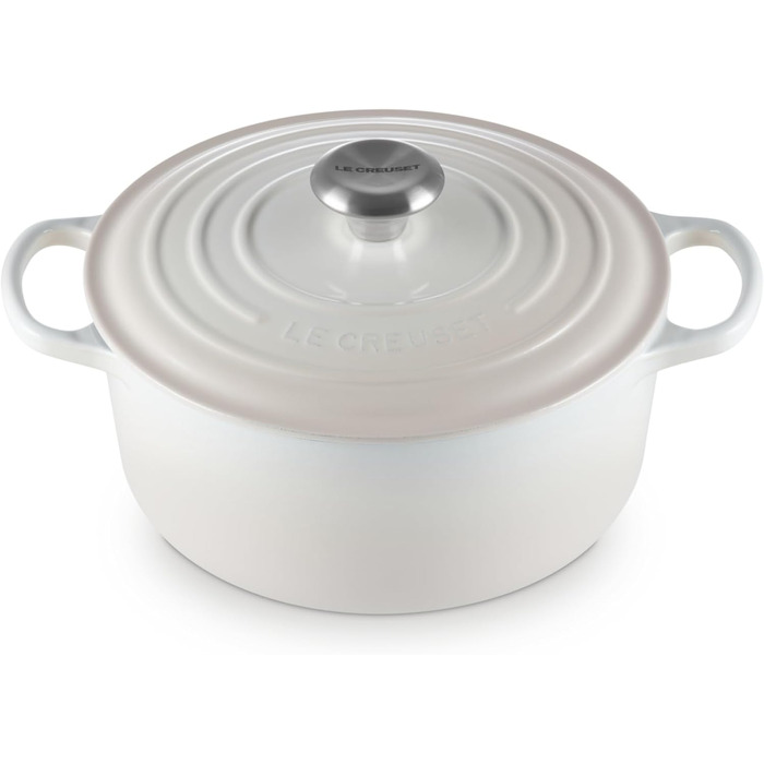 Чавунна каструля-брятер Le Creuset Signature з кришкою, 24 см, кругла, для всіх типів плит та індукції, 4,2 л, колір Meringue
