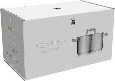 Набір каструль WMF Ultimate Cool для індукції, 5 предметів, з кришками з нержавіючої сталі, матова сталь Cromargan, без покриття, з внутрішньою шкалою, підходить для посудомийної машини