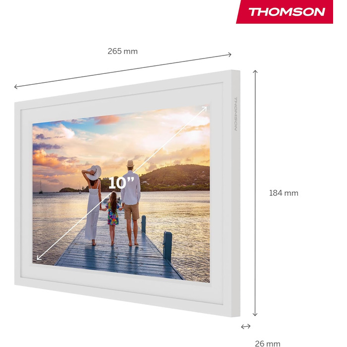 Фоторама Thomson Fotorahmen 10 дюймів: IPS FHD, сенсорний екран, 32 ГБ, Wi-Fi, для iOS/Android (біла)