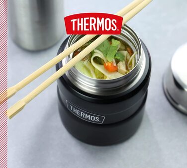 Термос для їжі Thermos STAINLESS KING 470 мл, чорний матовий, з ложкою, нержавіюча сталь, зберігає тепло 6 годин/холод 24 години, герметичний, для супу, мюслі, підходить для посудомийної машини