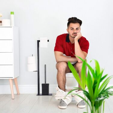 WC набір Relaxdays з тримачем для туалетного паперу, підлоговий, для ванної, 72x25x20 см, тримач для йоржика, чорний