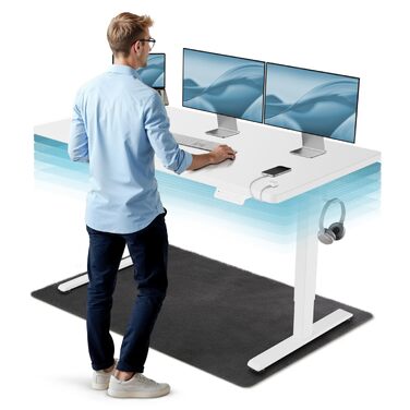 Електричний підйомний стіл CLOUVOU CleverDesk 160x80 см, білий: двомоторний стіл з регулюванням висоти, функцією пам'яті, USB-портами та кабель-менеджментом