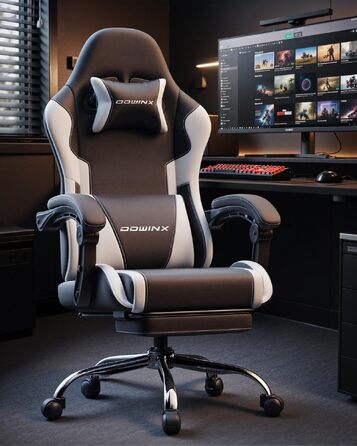 Ігрове крісло Dowinx Ergonomic Gaming Chair з підставкою для ніг, біле, витримує до 150 кг, з регульованими підлокітниками для ПК та офісу