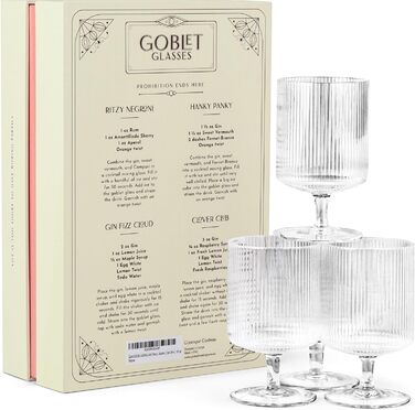 Набір келихів для коктейлів з рифленого кришталю GLASSIQUE CADEAU, арт-деко, 300 мл, 4 шт.