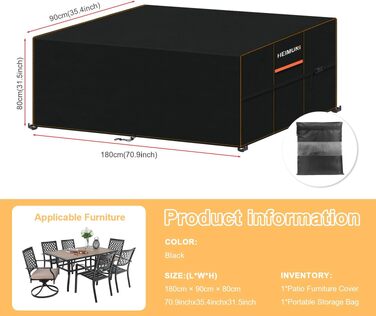 Чохол для садових меблів 180x90x80 см, водонепроникний, захисний, зимовий, анти-UV, 420D Oxford. Чохол для садового столу, тераси, лаунж-зони.