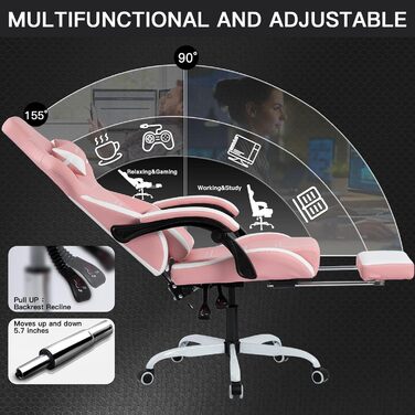 Геймінговий крісло Ergonomischer Gamer Stuhl Bürostuhl з підніжкою, Racing Computerstuhl, регульована висота, з м'якою оббивкою, блакитно-бежевий (рожево-білий)