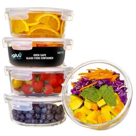 Скляні контейнери для їжі Igluu Meal Prep (набір 5 шт. + запасна кришка), круглі, 840 мл