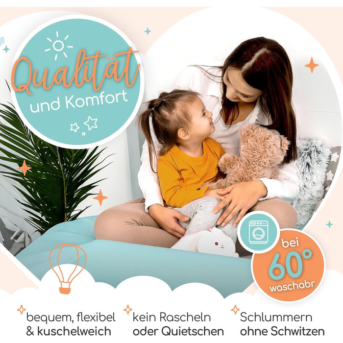 Подушка для годування Zoula Kidz® надувна, портативна (150 см) з бавовняним чохлом OEKO-TEX – для подорожей та дому