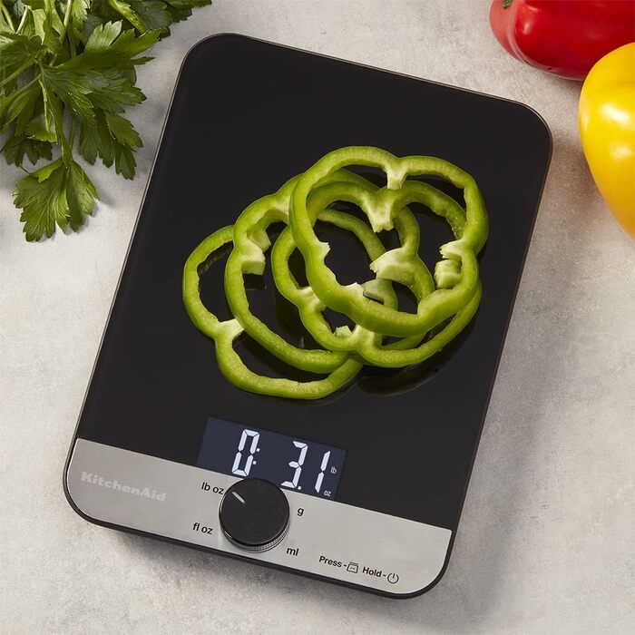 Кухонні ваги KitchenAid, скляна платформа, для сухих та вологих інгредієнтів, до 5000 г, чорний колір