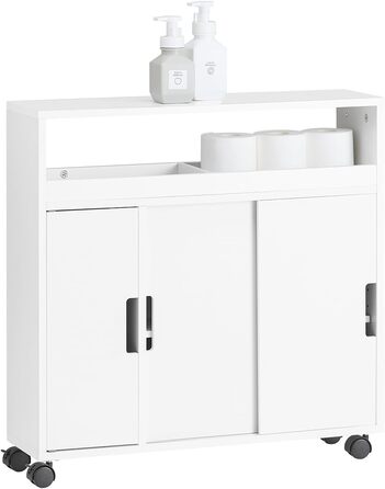 SoBuy BZR02-W шафа для ванної з ДСП, біла, на колесах, з відкритою полицею, вузький бічний стелаж 70x71x20 см