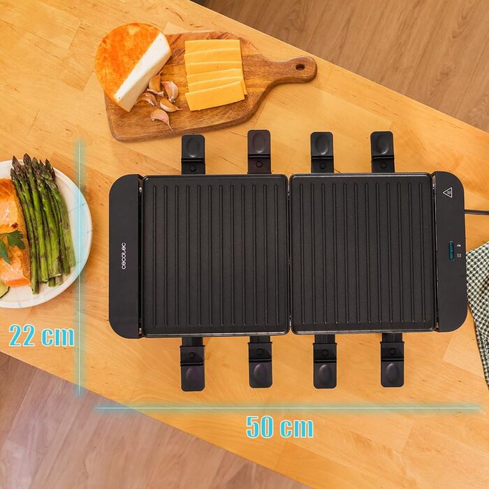 Раклетниця-гриль Cecotec Raclette Cheese&Grill 16000 Inox Black на 8 осіб, 1400 Вт, антипригарне покриття, з 8 сковорідками та лопатками