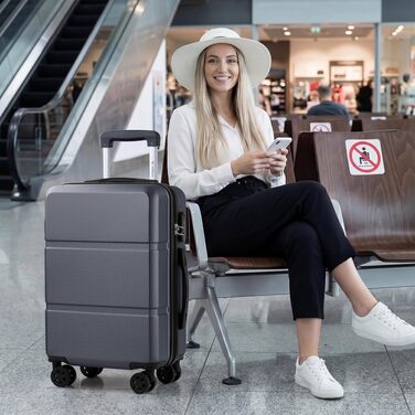 Валіза для подорожей Gepäck, ручний багаж Trolley, жорсткий корпус, кофер на 360° колесах з кодовим замком та телескопічною ручкою, S (46см, 26л), сірий