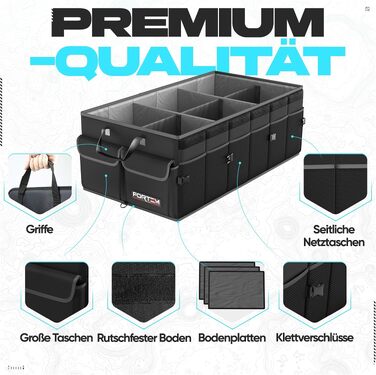 Органайзер у багажник автомобіля FORTEM Extra Large (85L) — складана сумка-контейнер з відділеннями, протиковзаючим дном та ременями фіксації, чорний